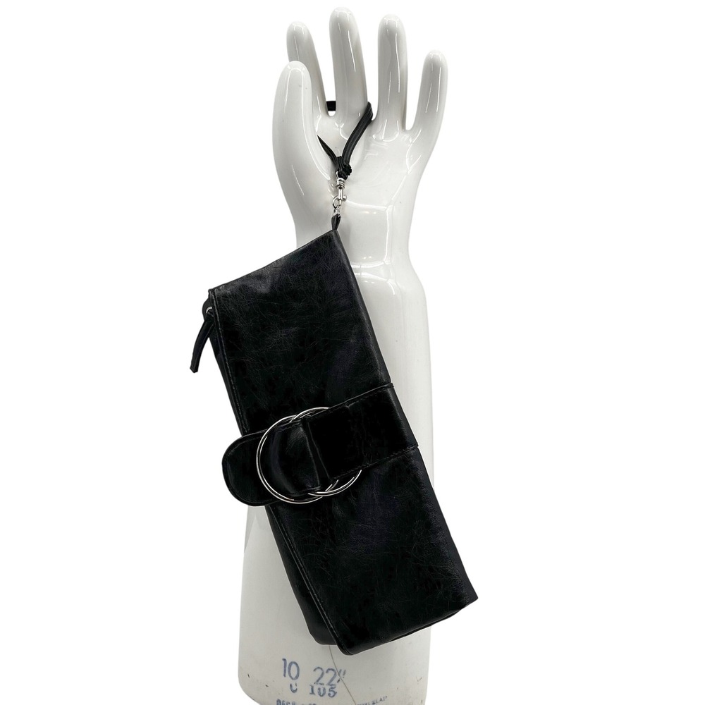 Chateau Black Baguette Clutch Wristlet Faux Leather‎ Moto Evening Bag Purse